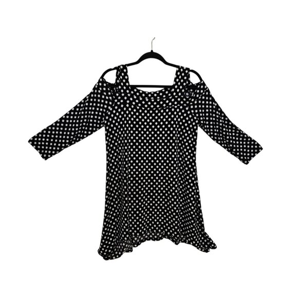 Chicos Womens 1(M) Cold Shoulder Swing Dress Black/White Geometric Dot Print - Picture 1 of 7